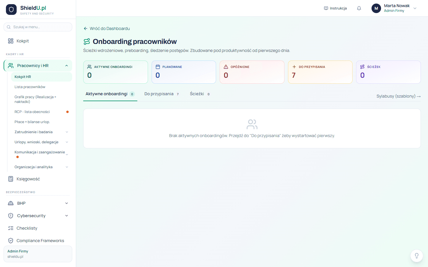Ekran platformy shieldu.pl - Onboarding i offboarding