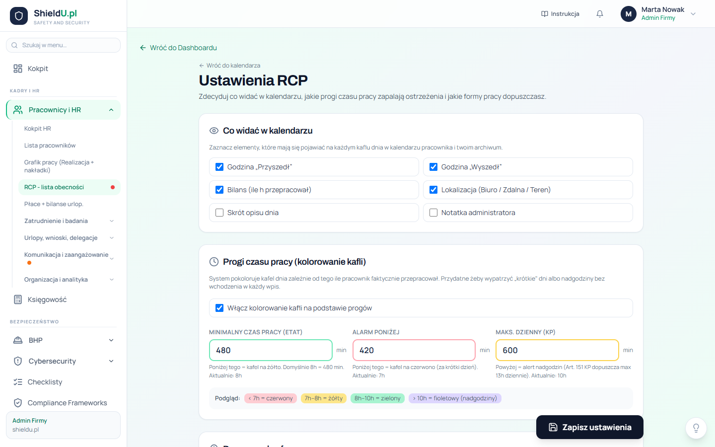 Ustawienia RCP